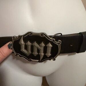 Armani Exchange Vintage "UNI" Gothic Trophy Buckle Belt 36